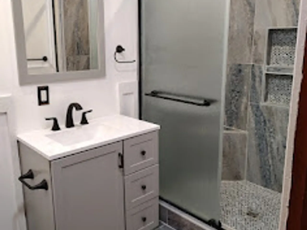 Tub-to-shower bathroom remodel in Easton, MA, after
